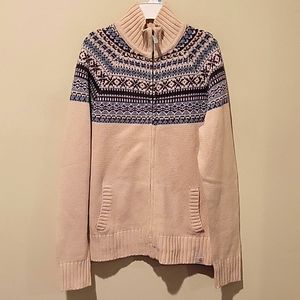 Carhartt Cream Zip-Up Fair Isle Sweater with Blue and Black Accents